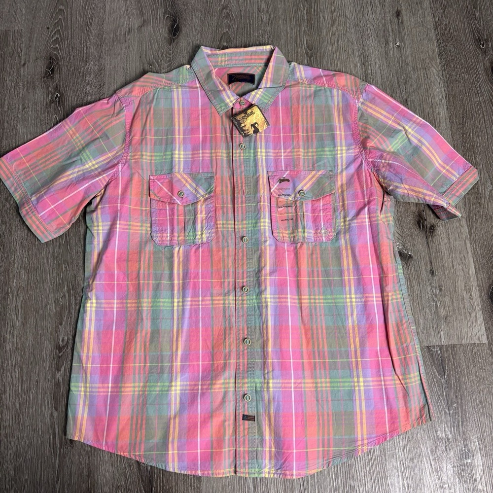 The American Outdoorsman XXL Pastel Plaid Button Down SS Cotton Shirt